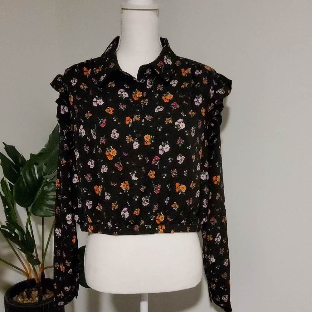 BCBGeneration Chic Black Floral Blouse